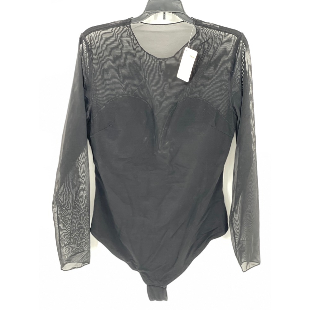 Popilush Womens Black Mesh Long Sleeve Shaper Bodysuit XXL New